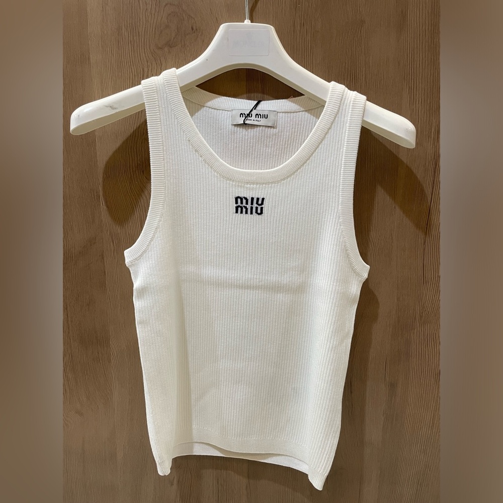 Miu Miu White Ribbed Tank Top